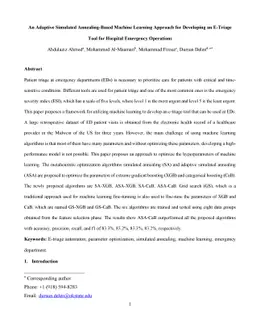 An Adaptive Simulated Annealing-Based Machine Learning Approach for Developing an E-Triage Tool for Hospital Emergency Operations