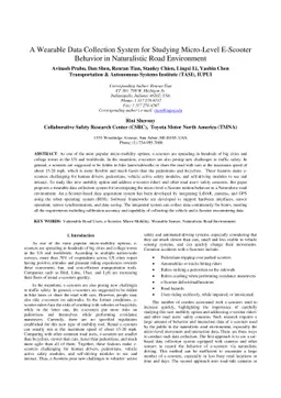 A Wearable Data Collection System for Studying Micro-Level E-Scooter
  Behavior in Naturalistic Road Environment