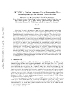 OPT-IML: Scaling Language Model Instruction Meta Learning through the
  Lens of Generalization