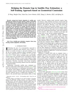 Bridging the Domain Gap in Satellite Pose Estimation: a Self-Training
  Approach based on Geometrical Constraints