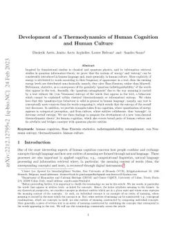 Development of a Thermodynamics of Human Cognition and Human Culture