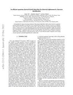 An efficient quantum-classical hybrid algorithm for distorted
  alphanumeric character identification