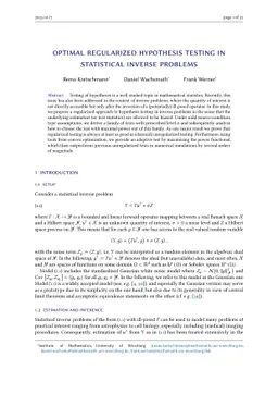 Optimal regularized hypothesis testing in statistical inverse problems