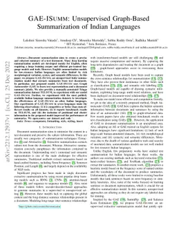 GAE-ISumm: Unsupervised Graph-Based Summarization of Indian Languages