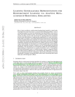 Learning Generalizable Representations for Reinforcement Learning via
  Adaptive Meta-learner of Behavioral Similarities
