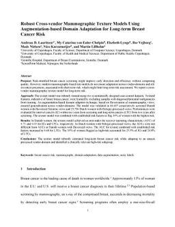 Robust Cross-vendor Mammographic Texture Models Using Augmentation-based
  Domain Adaptation for Long-term Breast Cancer Risk