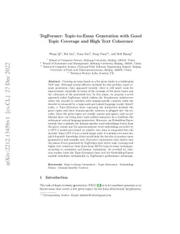 TegFormer: Topic-to-Essay Generation with Good Topic Coverage and High
  Text Coherence