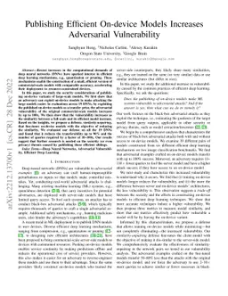 Publishing Efficient On-device Models Increases Adversarial
  Vulnerability