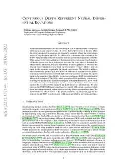 Continuous Depth Recurrent Neural Differential Equations