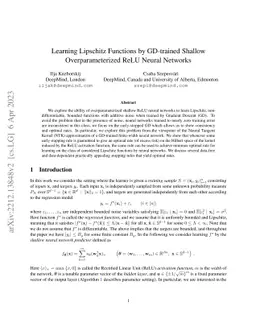 Learning Lipschitz Functions by GD-trained Shallow Overparameterized
  ReLU Neural Networks