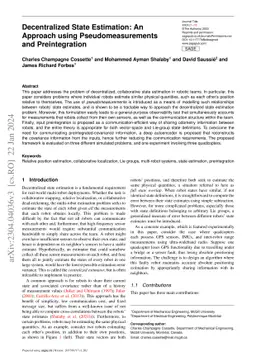 Decentralized State Estimation: An Approach using Pseudomeasurements and
  Preintegration