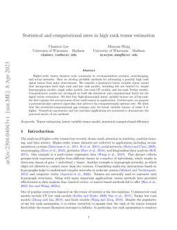 Statistical and computational rates in high rank tensor estimation