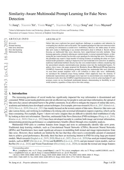 Similarity-Aware Multimodal Prompt Learning for Fake News Detection