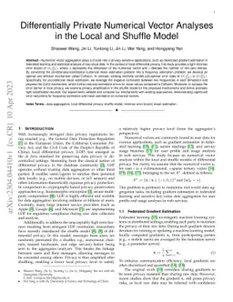 Differentially Private Numerical Vector Analyses in the Local and
  Shuffle Model