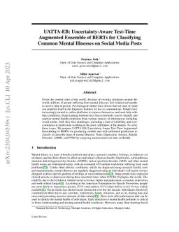 UATTA-EB: Uncertainty-Aware Test-Time Augmented Ensemble of BERTs for
  Classifying Common Mental Illnesses on Social Media Posts