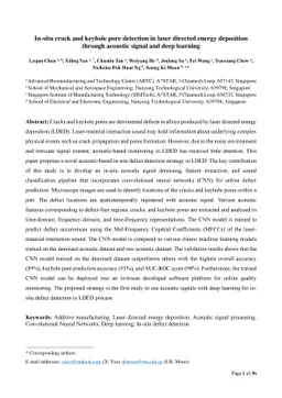 In-situ crack and keyhole pore detection in laser directed energy
  deposition through acoustic signal and deep learning
