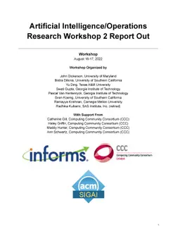 Artificial Intelligence/Operations Research Workshop 2 Report Out