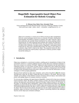 ShapeShift: Superquadric-based Object Pose Estimation for Robotic
  Grasping