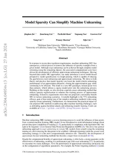 Model Sparsity Can Simplify Machine Unlearning