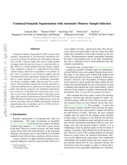 Continual Semantic Segmentation with Automatic Memory Sample Selection