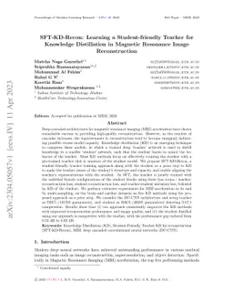 SFT-KD-Recon: Learning a Student-friendly Teacher for Knowledge
  Distillation in Magnetic Resonance Image Reconstruction