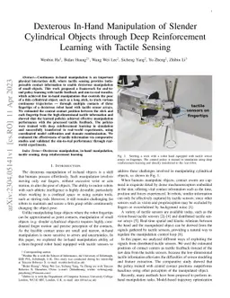 Dexterous In-Hand Manipulation of Slender Cylindrical Objects through
  Deep Reinforcement Learning with Tactile Sensing