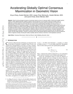 Accelerating Globally Optimal Consensus Maximization in Geometric Vision