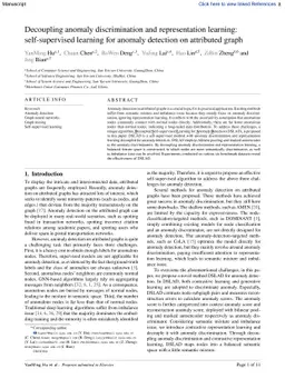 Decoupling anomaly discrimination and representation learning:
  self-supervised learning for anomaly detection on attributed graph