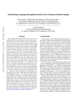 Isolated Sign Language Recognition based on Tree Structure Skeleton
  Images