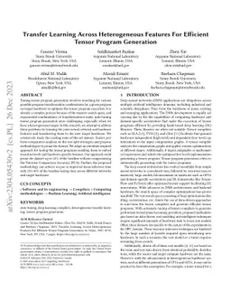 Transfer Learning Across Heterogeneous Features For Efficient Tensor
  Program Generation