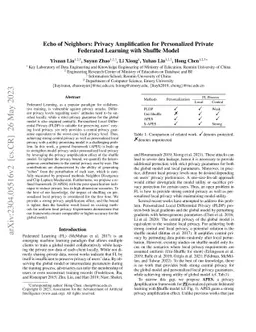 Echo of Neighbors: Privacy Amplification for Personalized Private
  Federated Learning with Shuffle Model