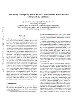 Constructing Deep Spiking Neural Networks from Artificial Neural
  Networks with Knowledge Distillation