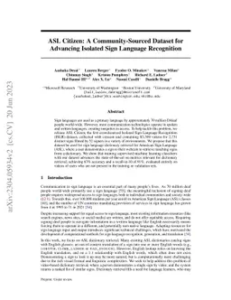 ASL Citizen: A Community-Sourced Dataset for Advancing Isolated Sign
  Language Recognition