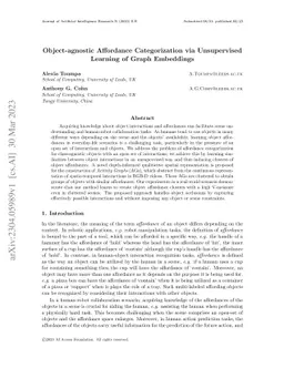 Object-agnostic Affordance Categorization via Unsupervised Learning of
  Graph Embeddings