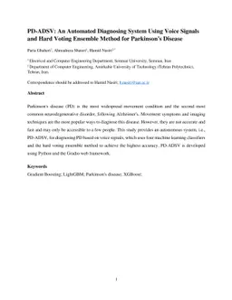 PD-ADSV: An Automated Diagnosing System Using Voice Signals and Hard
  Voting Ensemble Method for Parkinson's Disease