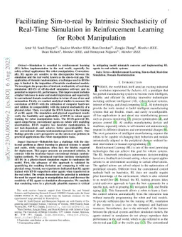 Facilitating Sim-to-real by Intrinsic Stochasticity of Real-Time
  Simulation in Reinforcement Learning for Robot Manipulation