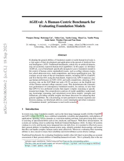 AGIEval: A Human-Centric Benchmark for Evaluating Foundation Models