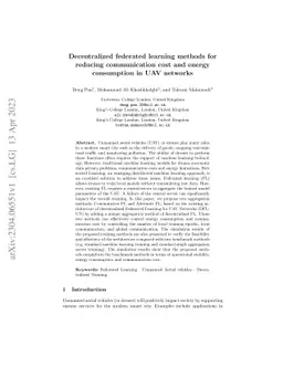 Decentralized federated learning methods for reducing communication cost
  and energy consumption in UAV networks
