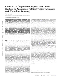 ChatGPT-4 Outperforms Experts and Crowd Workers in Annotating Political
  Twitter Messages with Zero-Shot Learning