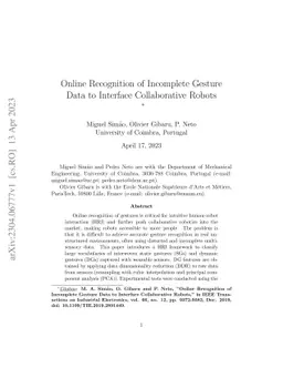Online Recognition of Incomplete Gesture Data to Interface Collaborative
  Robots