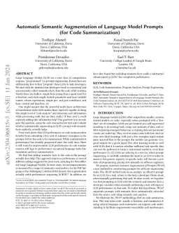 Automatic Semantic Augmentation of Language Model Prompts (for Code
  Summarization)