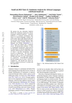 SemEval-2023 Task 12: Sentiment Analysis for African Languages
  (AfriSenti-SemEval)