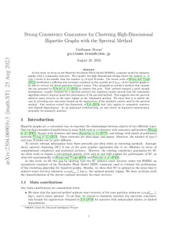 Strong Consistency Guarantees for Clustering High-Dimensional Bipartite
  Graphs with the Spectral Method