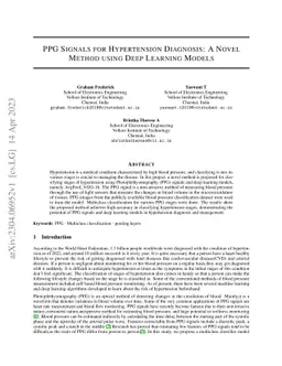 PPG Signals for Hypertension Diagnosis: A Novel Method using Deep
  Learning Models