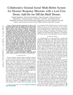 Collaborative Ground-Aerial Multi-Robot System for Disaster Response
  Missions with a Low-Cost Drone Add-On for Off-the-Shelf Drones