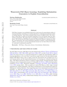 Wasserstein PAC-Bayes Learning: Exploiting Optimisation Guarantees to
  Explain Generalisation