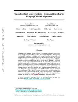 OpenAssistant Conversations -- Democratizing Large Language Model
  Alignment