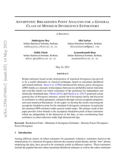 Asymptotic Breakdown Point Analysis for a General Class of Minimum
  Divergence Estimators