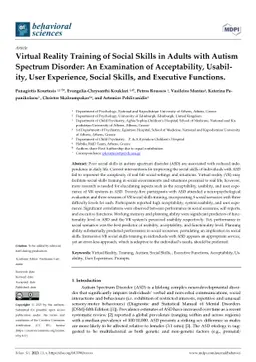 Virtual Reality Training of Social Skills in Autism Spectrum Disorder:
  An Examination of Acceptability, Usability, User Experience, Social Skills,
  and Executive Functions