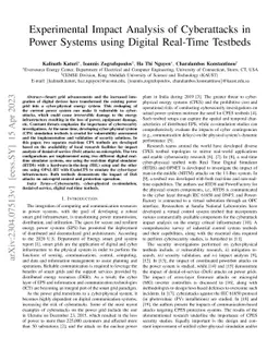 Experimental Impact Analysis of Cyberattacks in Power Systems using
  Digital Real-Time Testbeds